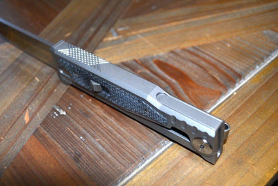 REATE EXO-M OTF GRAVITY KNIFE TITANIUM/BLACK MICARTA 2.95" TANTO SATIN - NORTH RIVER OUTDOORS