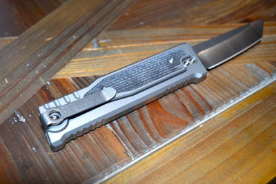 REATE EXO-M OTF GRAVITY KNIFE TITANIUM/BLACK MICARTA 2.95" TANTO SATIN - NORTH RIVER OUTDOORS