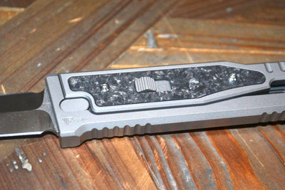 REATE EXO-M OTF GRAVITY KNIFE TITANIUM/CARBON FIBER 2.95" DOUBLE EDGE SATIN - NORTH RIVER OUTDOORS