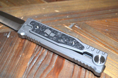 REATE EXO-M OTF GRAVITY KNIFE TITANIUM/CARBON FIBER 2.95" DOUBLE EDGE SATIN - NORTH RIVER OUTDOORS