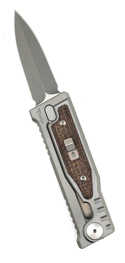 Reate EXO Mini Stonewash Double Edge Gravity Knife Titanium Burlap Micarta (3V) - NORTH RIVER OUTDOORS