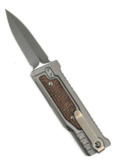 Reate EXO Mini Stonewash Double Edge Gravity Knife Titanium Burlap Micarta (3V) - NORTH RIVER OUTDOORS