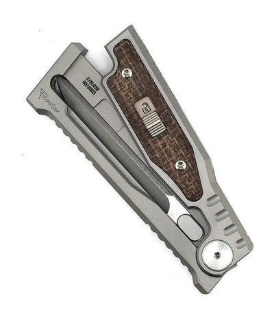 Reate EXO Mini Stonewash Double Edge Gravity Knife Titanium Burlap Micarta (3V) - NORTH RIVER OUTDOORS