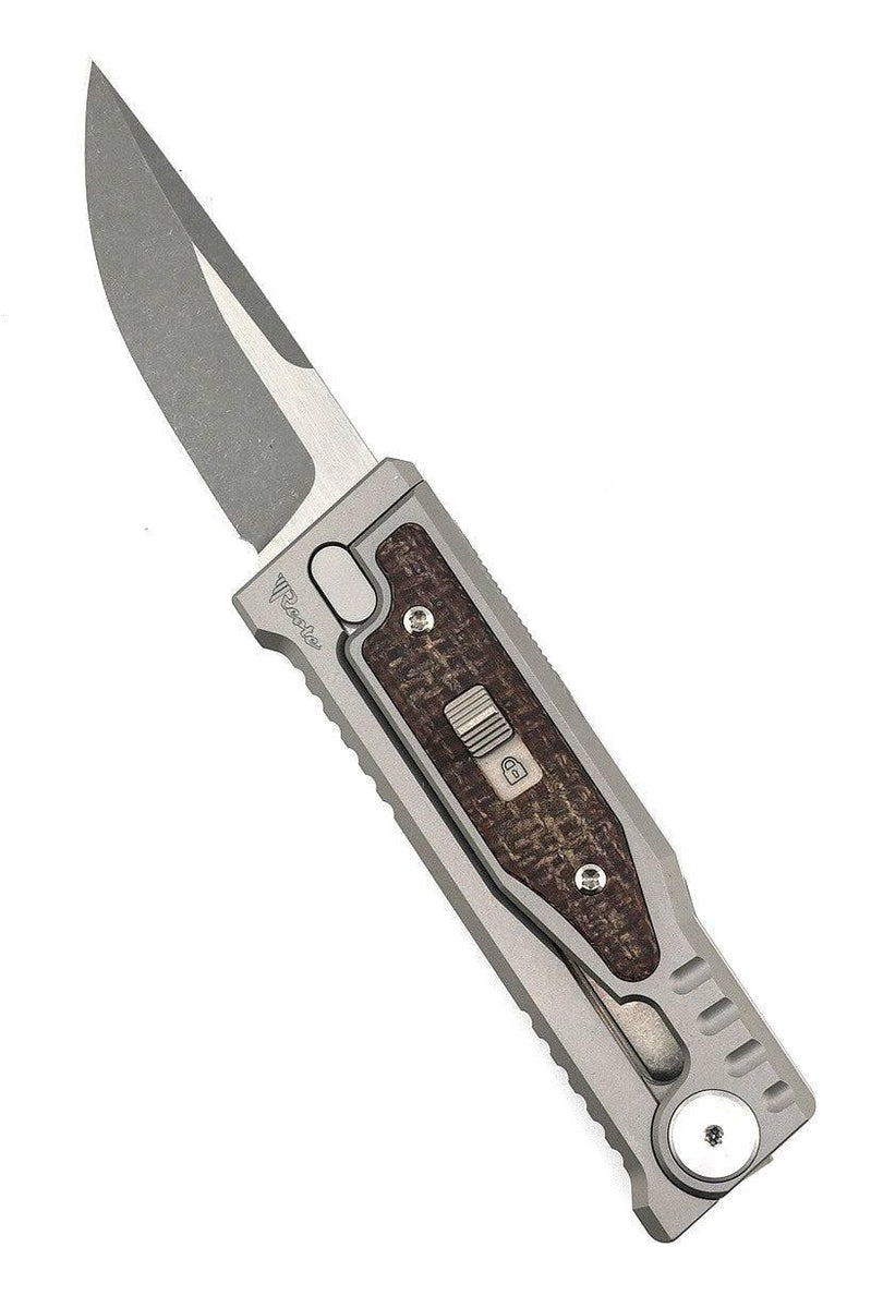 Reate EXO Mini Stonewash Drop Point Gravity Knife Titanium Burlap