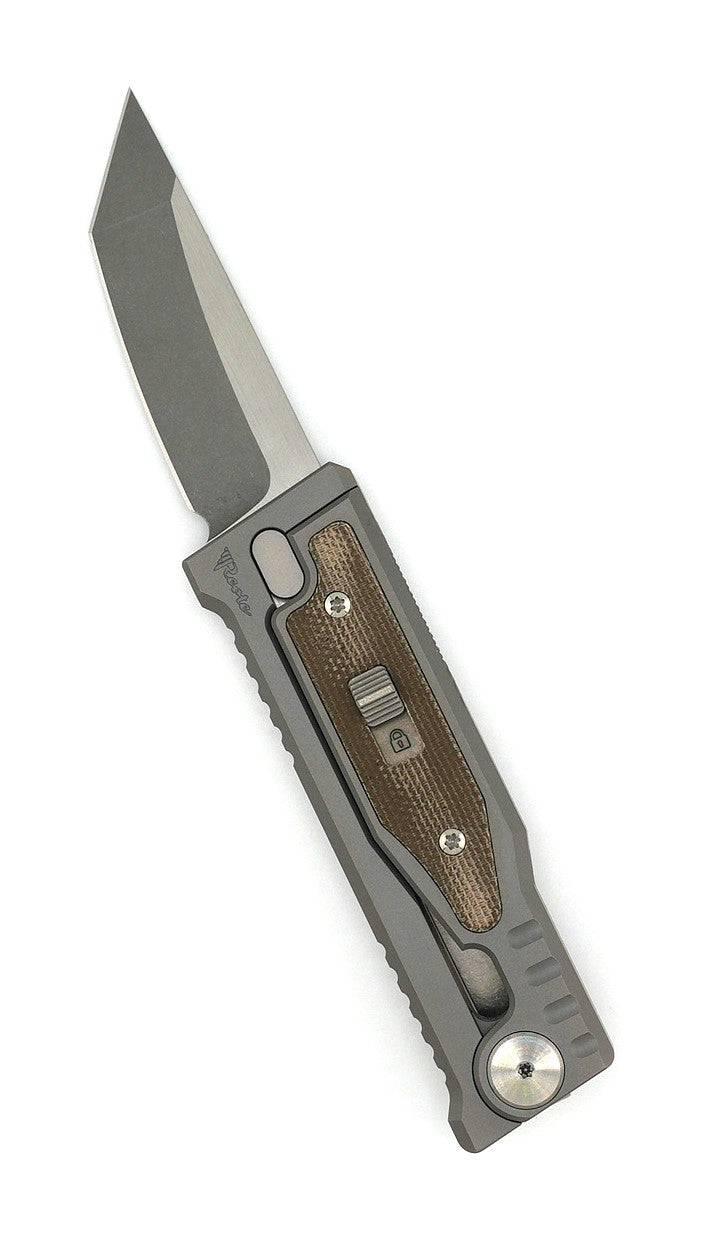 Reate EXO Mini Stonewash Tanto Gravity Knife Titanium Green Micarta (3V) - NORTH RIVER OUTDOORS