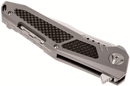 Reate Knives K-3 Flipper 3.875" CTS-204P Drop Point Blade Titanium Carbon Fiber Inlays - NORTH RIVER OUTDOORS