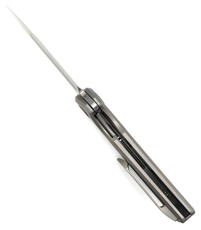 Reate Knives Tiger Liner Lock Flipper 3.75" M390 Satin Compound Recurve Tanto Blade, Bead Blasted Diamond Texture Milled Titanium Handles - NORTH RIVER OUTDOORS