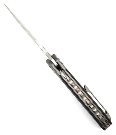 Reate Knives Tiger Liner Lock Flipper 3.75" M390 Satin Compound Recurve Tanto Blade, Black Camo FatCarbon Handles - NORTH RIVER OUTDOORS