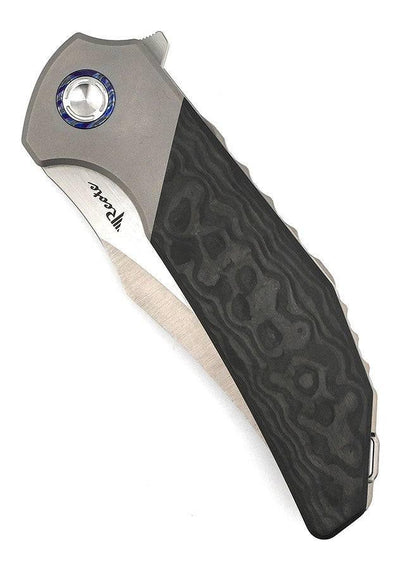 Reate Knives Tiger Liner Lock Flipper 3.75" M390 Satin Compound Recurve Tanto Blade, Black Camo FatCarbon Handles - NORTH RIVER OUTDOORS