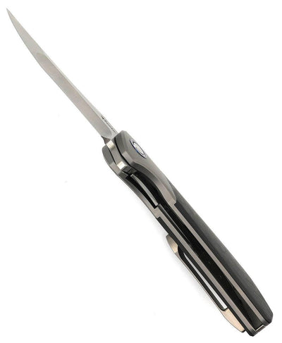 Reate Knives Tiger Liner Lock Flipper 3.75" M390 Satin Compound Recurve Tanto Blade, Black Camo FatCarbon Handles - NORTH RIVER OUTDOORS