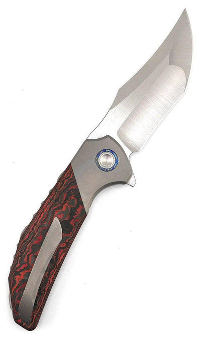 Reate Knives Tiger Liner Lock Flipper 3.75" M390 Satin Compound Recurve Tanto Blade, Lava Flow FatCarbon Handles - NORTH RIVER OUTDOORS