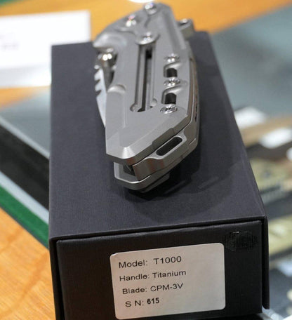 Reate T1000 Flipper Knife 3.8" CPM-3V Satin Compound Tanto Milled Titanium Handles - NORTH RIVER OUTDOORS