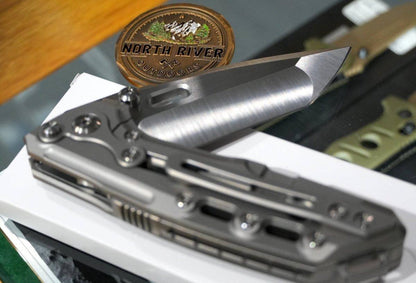 Reate T1000 Flipper Knife 3.8" CPM-3V Satin Compound Tanto Milled Titanium Handles - NORTH RIVER OUTDOORS