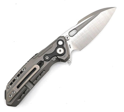 Reate T6000 Frame Lock Flipper Knife 3.1" M390 Belt Satin Drop Point Bead Blasted Titanium Handles Zirconium Spacer - NORTH RIVER OUTDOORS