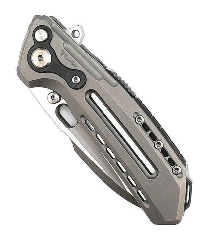 Reate T6000 Frame Lock Flipper Knife 3.1" M390 Belt Satin Drop Point Bead Blasted Titanium Handles Zirconium Spacer - NORTH RIVER OUTDOORS