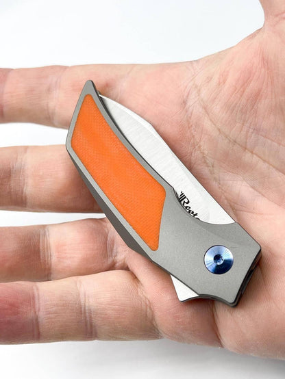 Reate Tashi Bharucha T2500 Flipper Knife 2.375" M390 Satin Blade Titanium Handles with Orange G10 Inlay - NORTH RIVER OUTDOORS