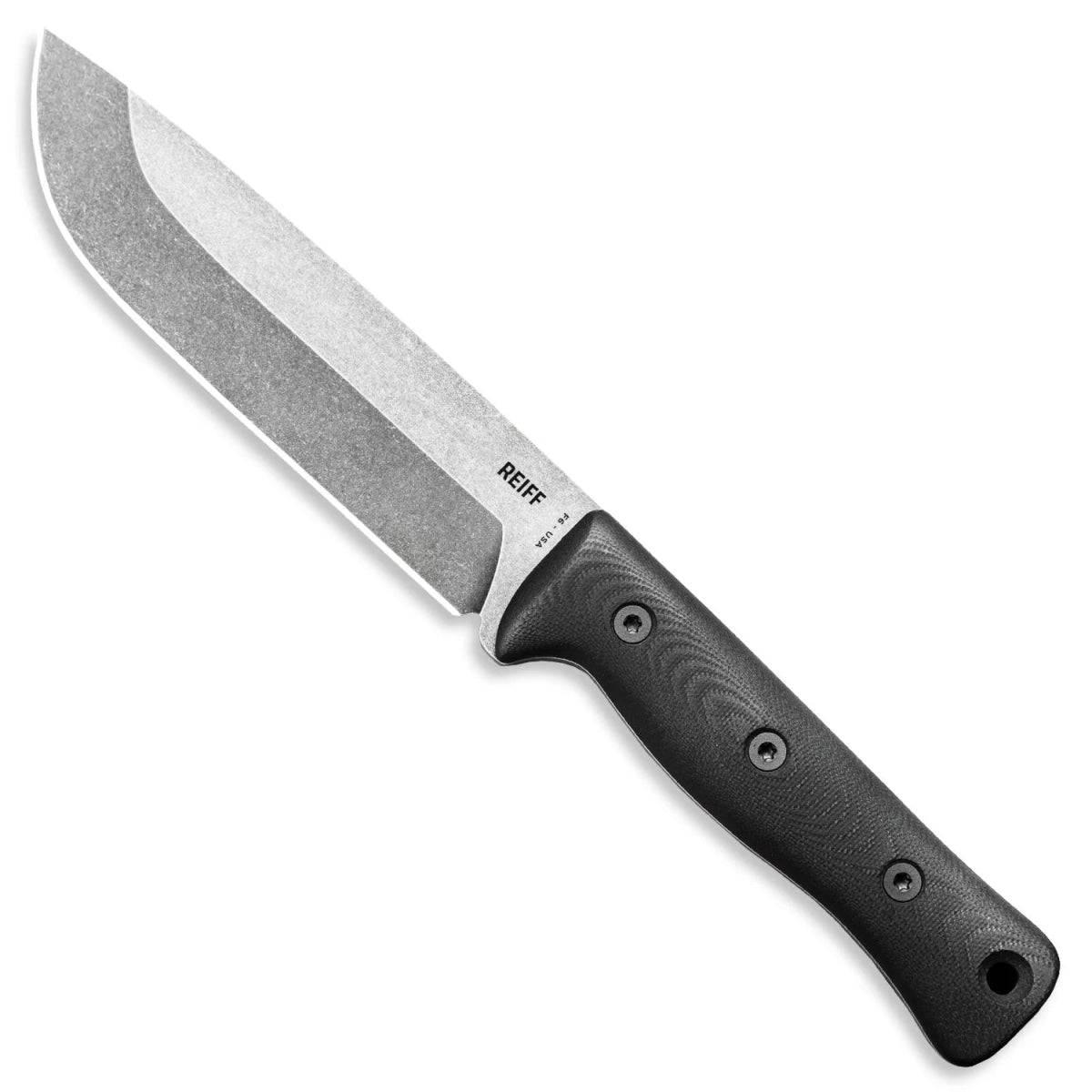 Reiff Knives F6 Leuku Survival Fixed Blade Knife 6" CPM-3V Acid Stonewashed Drop Point, Black G10 Handles - NORTH RIVER OUTDOORS