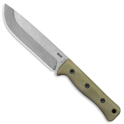 Reiff Knives F6 Leuku Survival Fixed Blade Knife 6" CPM-3V Acid Stonewashed Drop Point, OD Green Handles - NORTH RIVER OUTDOORS