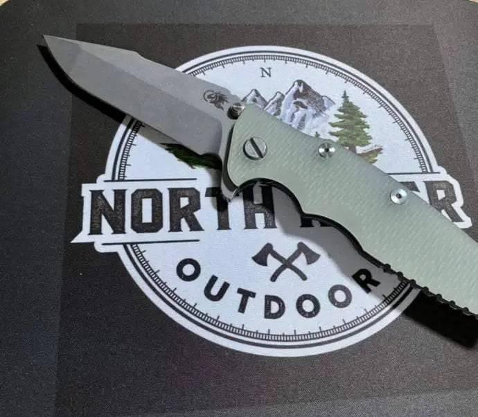 Hinderer Eklipse Harpoon Spanto Knife Working Finish Blue/Translucent Green G10 3.5" - NORTH RIVER OUTDOORS