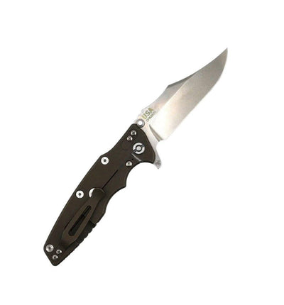 Rick Hinderer EKLIPSE 3.5″ Flipper Bowie Blade Battle Bronze Translucent Green G10 - NORTH RIVER OUTDOORS