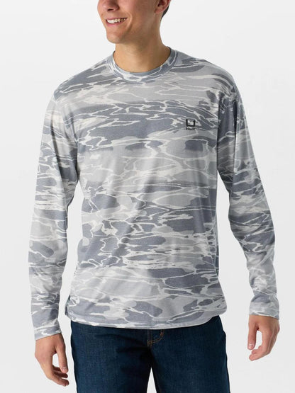 Huk Leeward KC Printed Long Sleeve Crew Men's Tech Shirt (Harbor Mist) - NORTH RIVER OUTDOORS