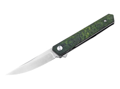 Boker Burnley Limited Edition Kwaiken Mini Flipper Knife 3.03" M390 Satin Blade, Green Carbon Fiber Titanium Handles - NORTH RIVER OUTDOORS