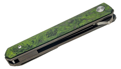 Boker Burnley Limited Edition Kwaiken Mini Flipper Knife 3.03" M390 Satin Blade, Green Carbon Fiber Titanium Handles - NORTH RIVER OUTDOORS