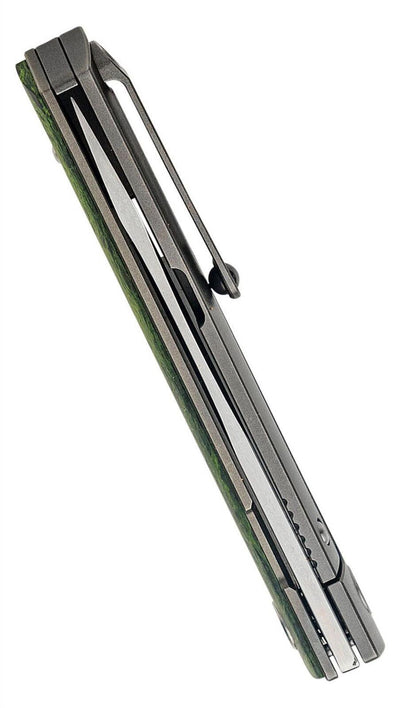 Boker Burnley Limited Edition Kwaiken Mini Flipper Knife 3.03" M390 Satin Blade, Green Carbon Fiber Titanium Handles - NORTH RIVER OUTDOORS