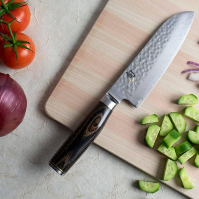 Shun TDM0702 Premier Santoku Knife 7" Hammered Blade PakkaWood Handle - NORTH RIVER OUTDOORS