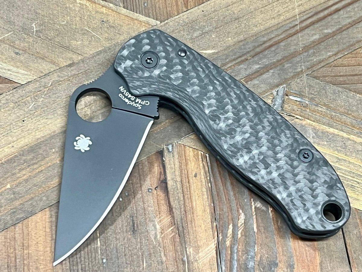 Custom Spyderco Para 3 Knife 3" S45VN All Black Tactical Basket Weave Carbon Fiber "TacP" - NORTH RIVER OUTDOORS