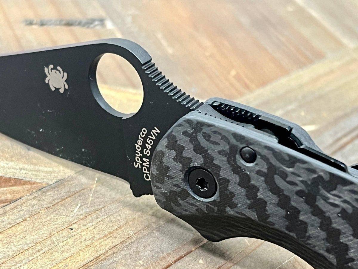 Custom Spyderco Para 3 Knife 3" S45VN All Black Tactical Basket Weave Carbon Fiber "TacP" - NORTH RIVER OUTDOORS