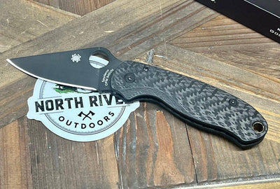 Custom Spyderco Para 3 Knife 3" S45VN Black Blade Basket Weave Carbon Fiber Ti Clip "Dark Knight" - NORTH RIVER OUTDOORS