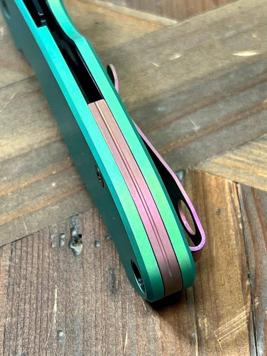 Custom Spyderco Para 3 Knife 3" S45VN Black Blade, Titanium Handles Clip "SeaFoam" (USA) - NORTH RIVER OUTDOORS