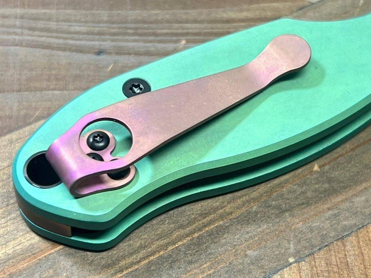 Custom Spyderco Para 3 Knife 3" S45VN Black Blade, Titanium Handles Clip "SeaFoam" (USA) - NORTH RIVER OUTDOORS