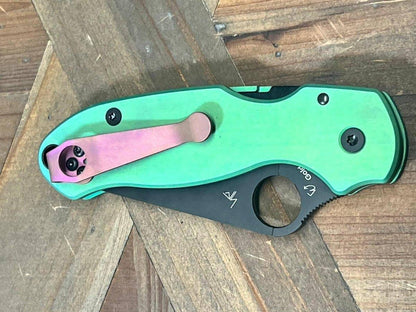 Custom Spyderco Para 3 Knife 3" S45VN Black Blade, Titanium Handles Clip "SeaFoam" (USA) - NORTH RIVER OUTDOORS