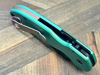 Custom Spyderco Para 3 Knife 3" S45VN Black Blade, Titanium Handles Clip "SeaFoam" (USA) - NORTH RIVER OUTDOORS