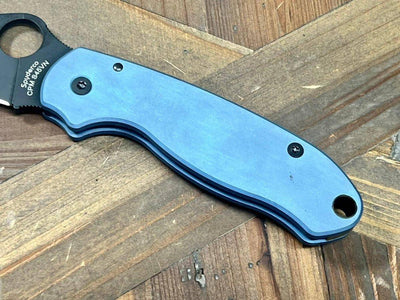 Custom Spyderco Para 3 Knife S45VN Black Blade, Titanium Handles Clip "Nautical Night" (USA) - NORTH RIVER OUTDOORS