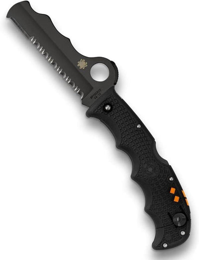 Spyderco Assist Rescue Folding Knife 3-11/16" VG10 Black Combo Blade Black FRN Handles Whistle C79PSBBK - NORTH RIVER OUTDOORS