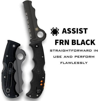 Spyderco Assist Rescue Folding Knife 3-11/16" VG10 Black Combo Blade Black FRN Handles Whistle C79PSBBK - NORTH RIVER OUTDOORS