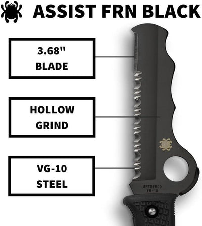 Spyderco Assist Rescue Folding Knife 3-11/16" VG10 Black Combo Blade Black FRN Handles Whistle C79PSBBK - NORTH RIVER OUTDOORS