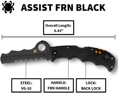 Spyderco Assist Rescue Folding Knife 3-11/16" VG10 Black Combo Blade Black FRN Handles Whistle C79PSBBK - NORTH RIVER OUTDOORS
