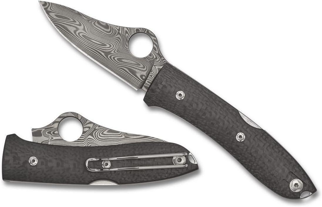 Spyderco/LionSteel Max SpyOpera Sprint Run Folding Knife 2.9" Thor Damasteel Carbon Fiber - NORTH RIVER OUTDOORS