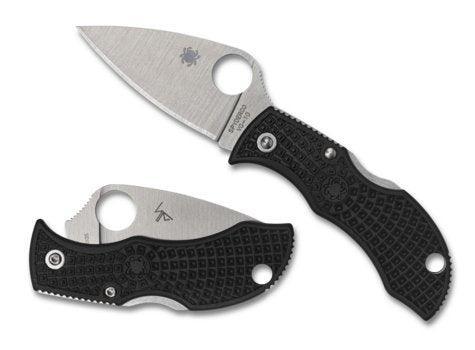 Spyderco Manbug Folding Knife 1.9" VG10 Satin Leaf Shaped Serrated Blade Black FRN Handles - NORTH RIVER OUTDOORS