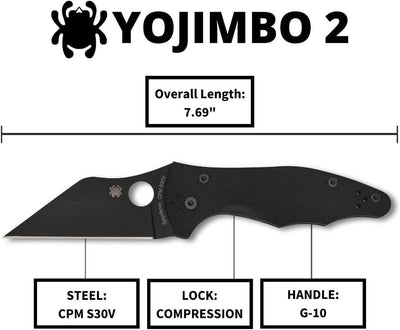 Spyderco Yojimbo 2 Folding Knife 3.2" Black DLC C85GPBBK2 - NORTH RIVER OUTDOORS