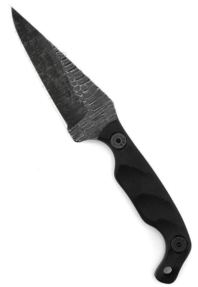 Stroup Knives Mini EDC Fixed Blade Knife 3.125" 1095 Hand Carved Pike Blade Milled Black G10 Handles Kydex Sheath - NORTH RIVER OUTDOORS