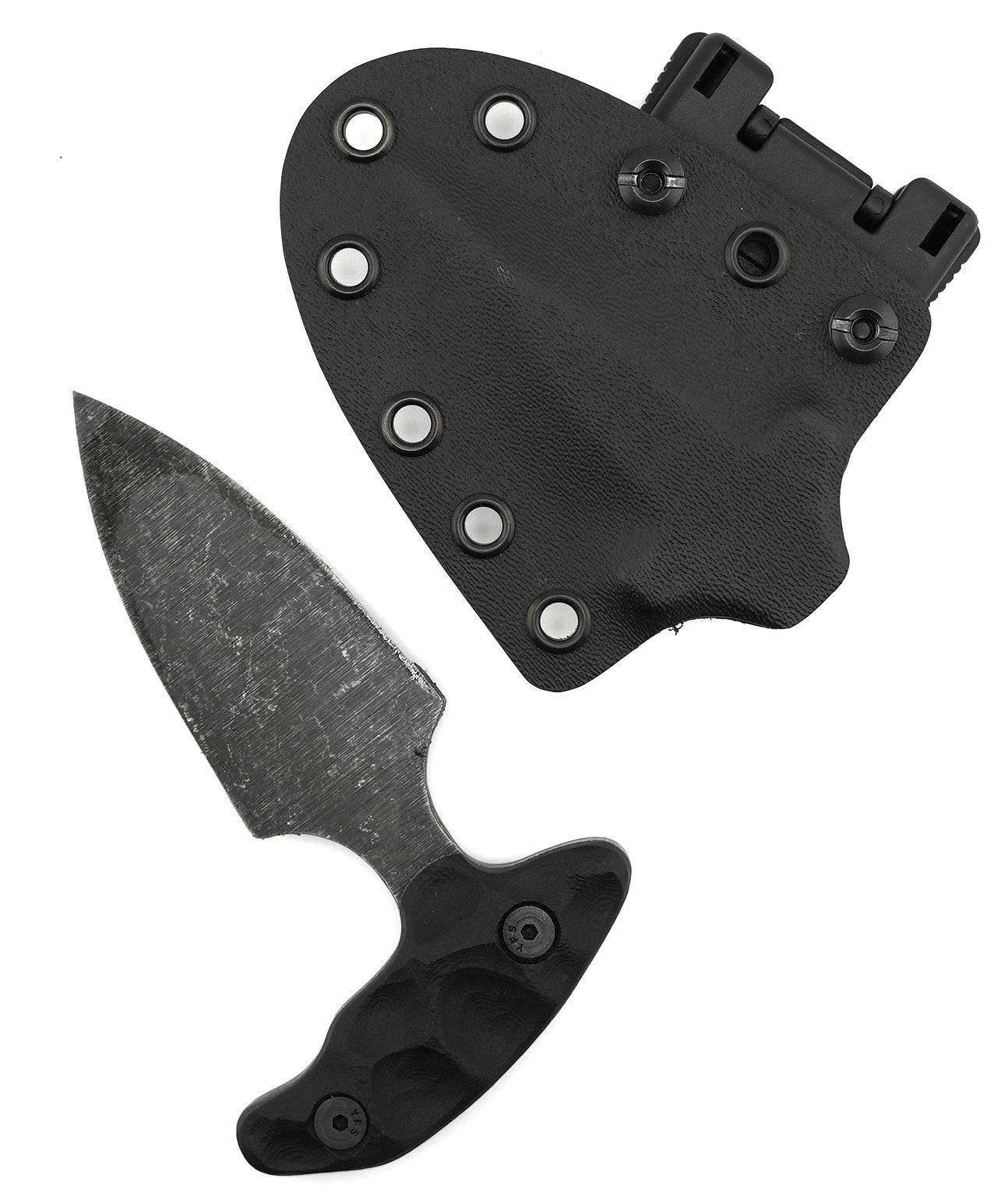 Stroup Knives SD1 Push Dagger EDC Fixed Blade Knife 2.5" 1095 Hand Carved Black G10 Handles Kydex Sheath - NORTH RIVER OUTDOORS