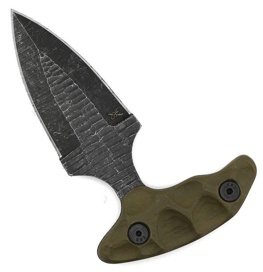 Stroup Knives SD1 Push Dagger EDC Fixed Blade Knife 2.5" 1095 Hand Carved OD Green G10 Handles Kydex Sheath - NORTH RIVER OUTDOORS