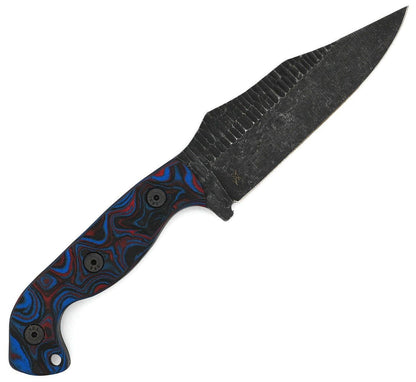 Stroup Knives TU1 Tactical Use Fixed Blade Knife 5" 1095 Hand Carved Clip Point Blade Milled Black Blue Red G10 Handles - NORTH RIVER OUTDOORS
