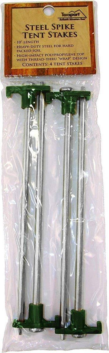 Texsport 4 Galvanized Steel Spikes Heavy Duty Tent Peg Stakes, 10 Inch - NORTH RIVER OUTDOORS