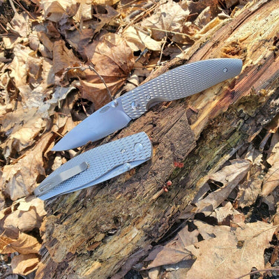 TRM Atom Liner Lock Lizard Skin Contoured 3D Titanium Scales Stonewashed MagnaCut - NORTH RIVER OUTDOORS